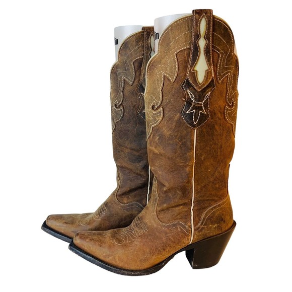WOMENS J.B. DILLON SNIP TOE COWBOY Design LIGHT BROWN BOOTS - Picture 1 of 9